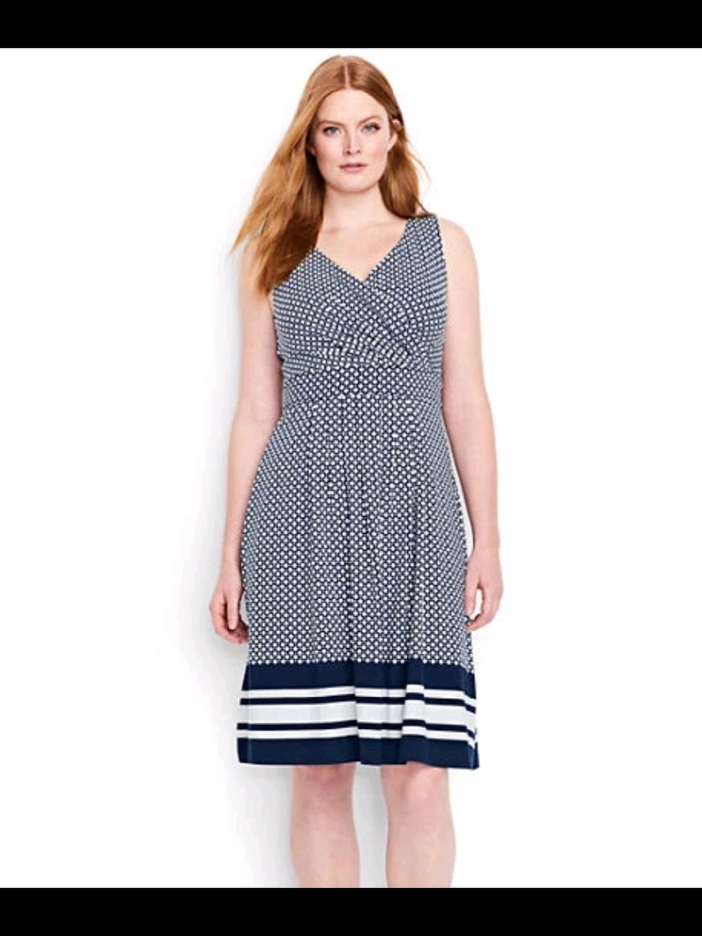 Lands' End Sleeveless Dress Womens XLT Plus Size 18 Navy White Fit & Flare